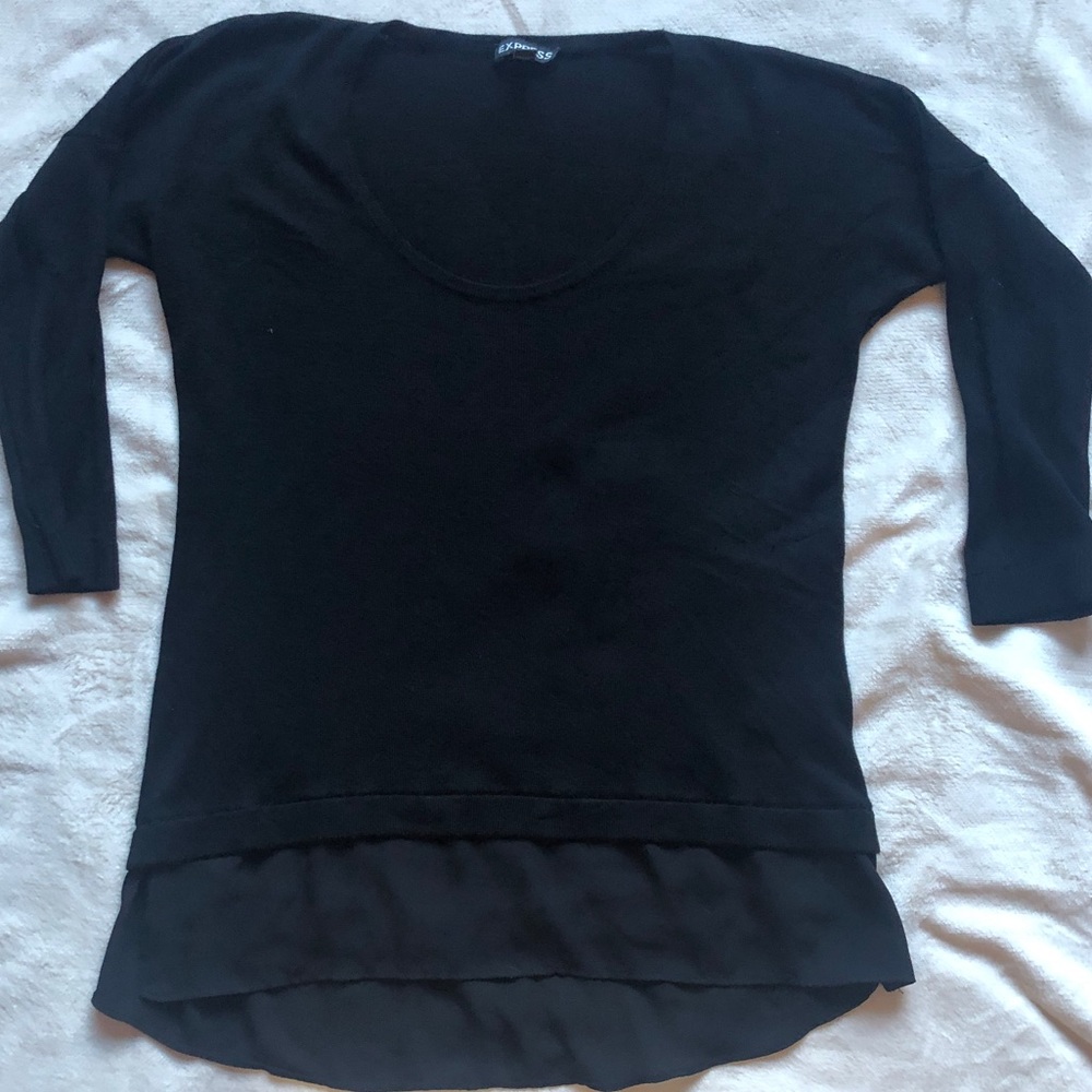 Black Sweater 3/4 Sleeves with Sheer Bottom